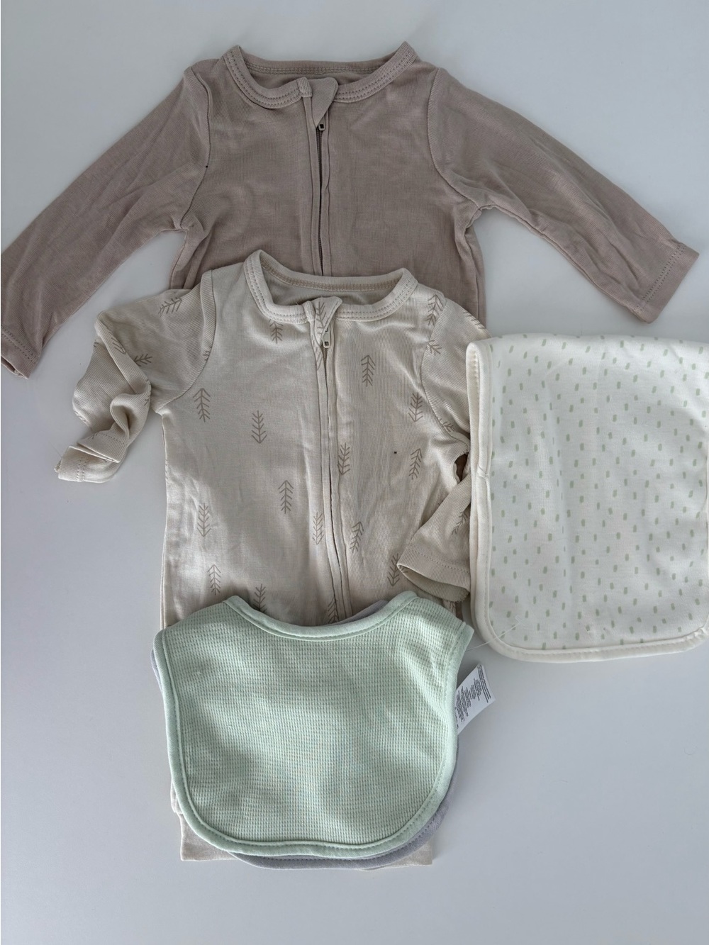 cloud island Neutral Tone Pajama Set with Mint Bib and Cream Blanket newborn